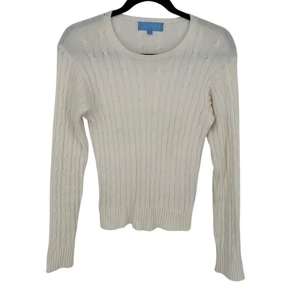 J. McLaughlin White Cable Knit Crew Neck Sweater Long Sleeve Crewneck Winter S - Picture 1 of 7